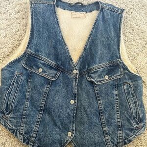 We The Free Blue Denim Vest with Cream Sherpa Lining